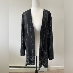 Vintage Bantry Bay Petite Black Abstract Open Cardigan - Size Medium